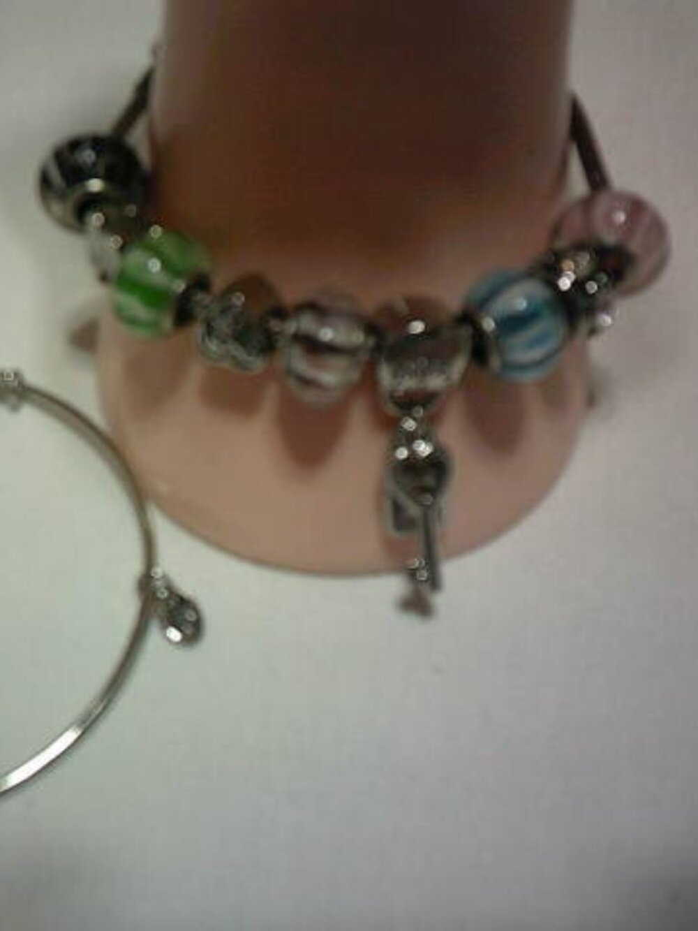 BEAUTIFUL 2 PANDORA CHARM BRACELETS w/ 9 CHARMS BABY BUGGY LOCK KEY HEART &  ✨👩
